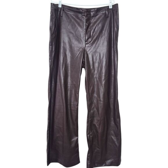 GAP Women's Faux Leather High-Rise Wide Leg Pants Dark Brown Plus Size 16 - Picture 1 of 5